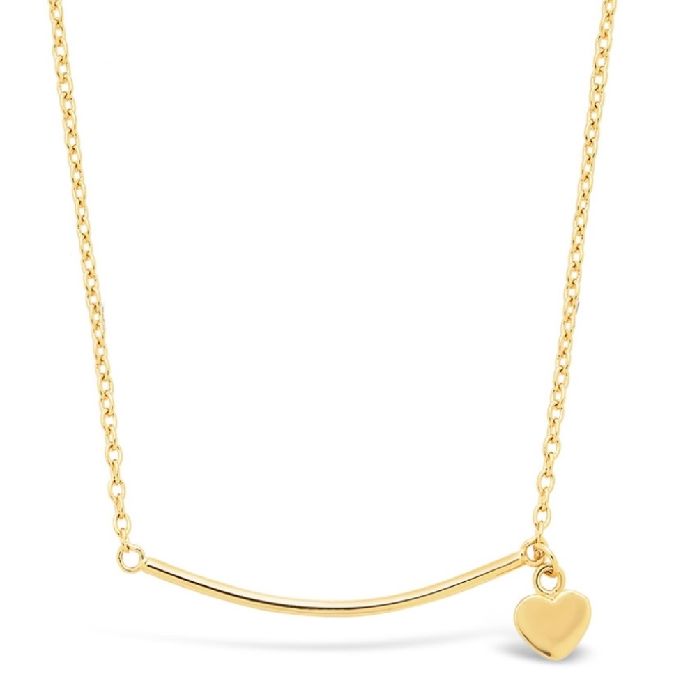 New Women’s 14K Gold Over Sterling Silver Polished Bar & Heart Necklace 16”